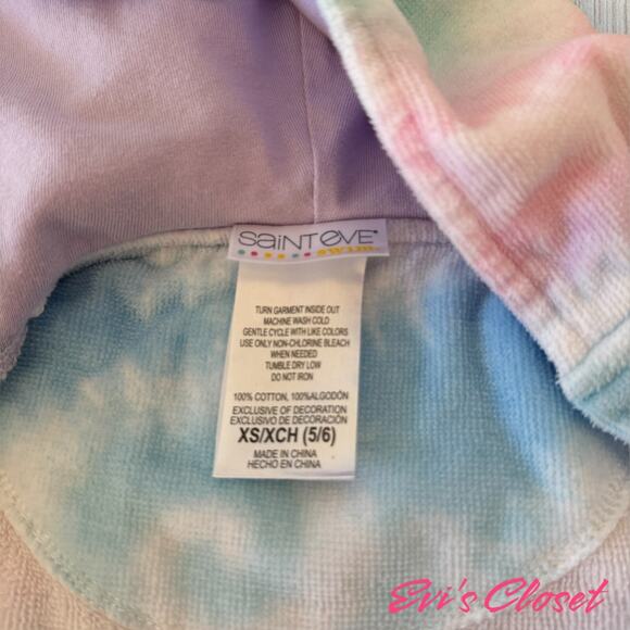 Saint Eve Swim Girls 3 Tie Dye Unicorn Hooded Pool Home Robe Sz 5 6 - Picture 5 of 6